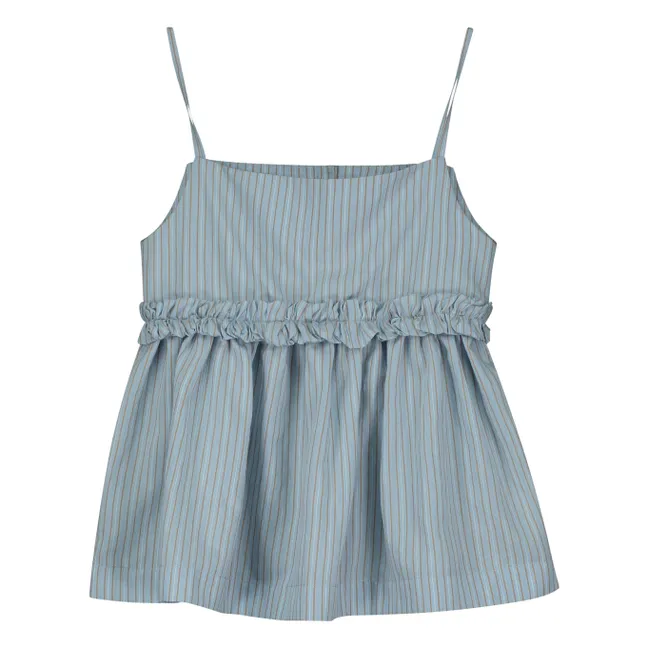 Striped Ruffle Top | Pale blue