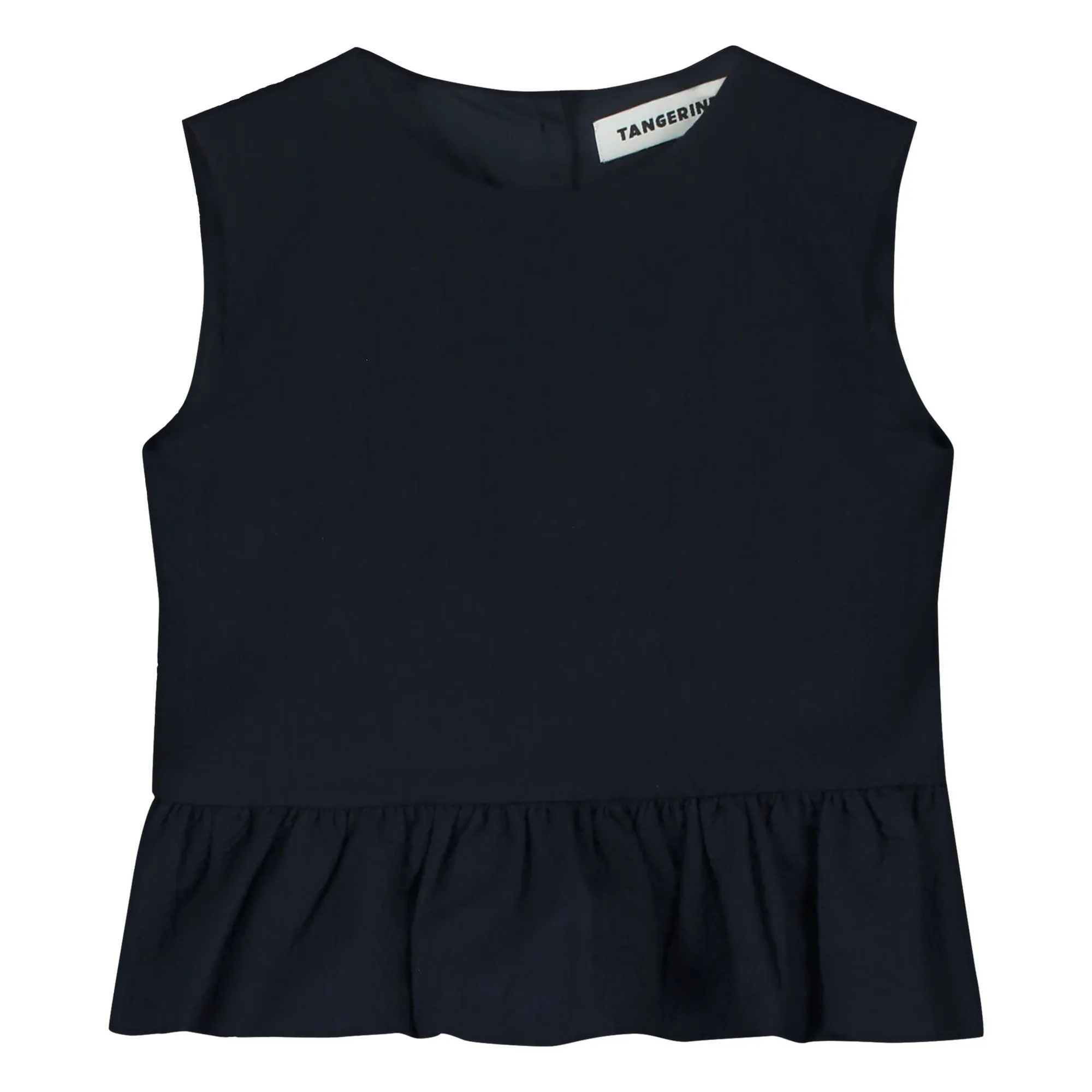 Tangerine Dark Blue Sleeveless Ruffle Top