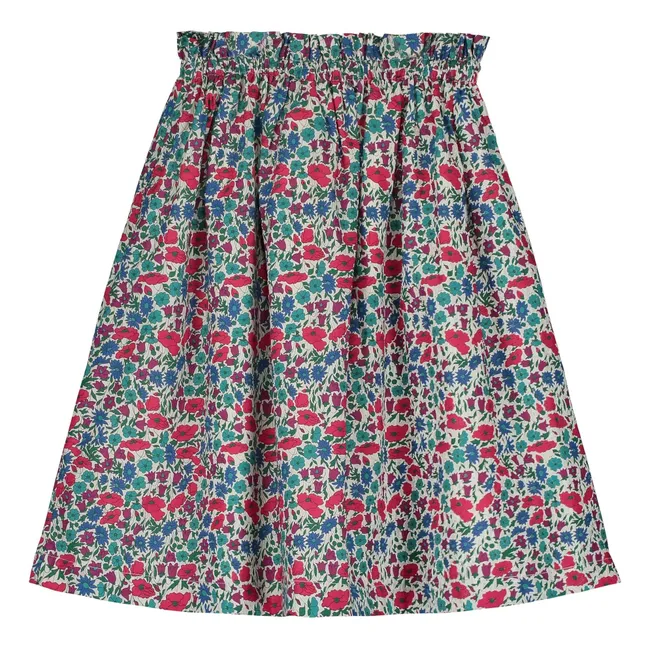 Jupe Midi Taille Elastiquée Fleurie | Rouge framboise