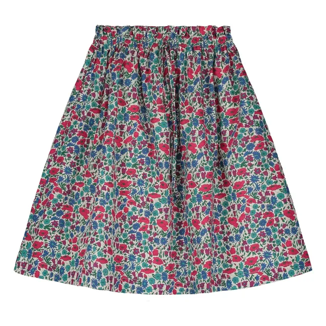 Jupe Midi Taille Elastiquée Fleurie | Rouge framboise