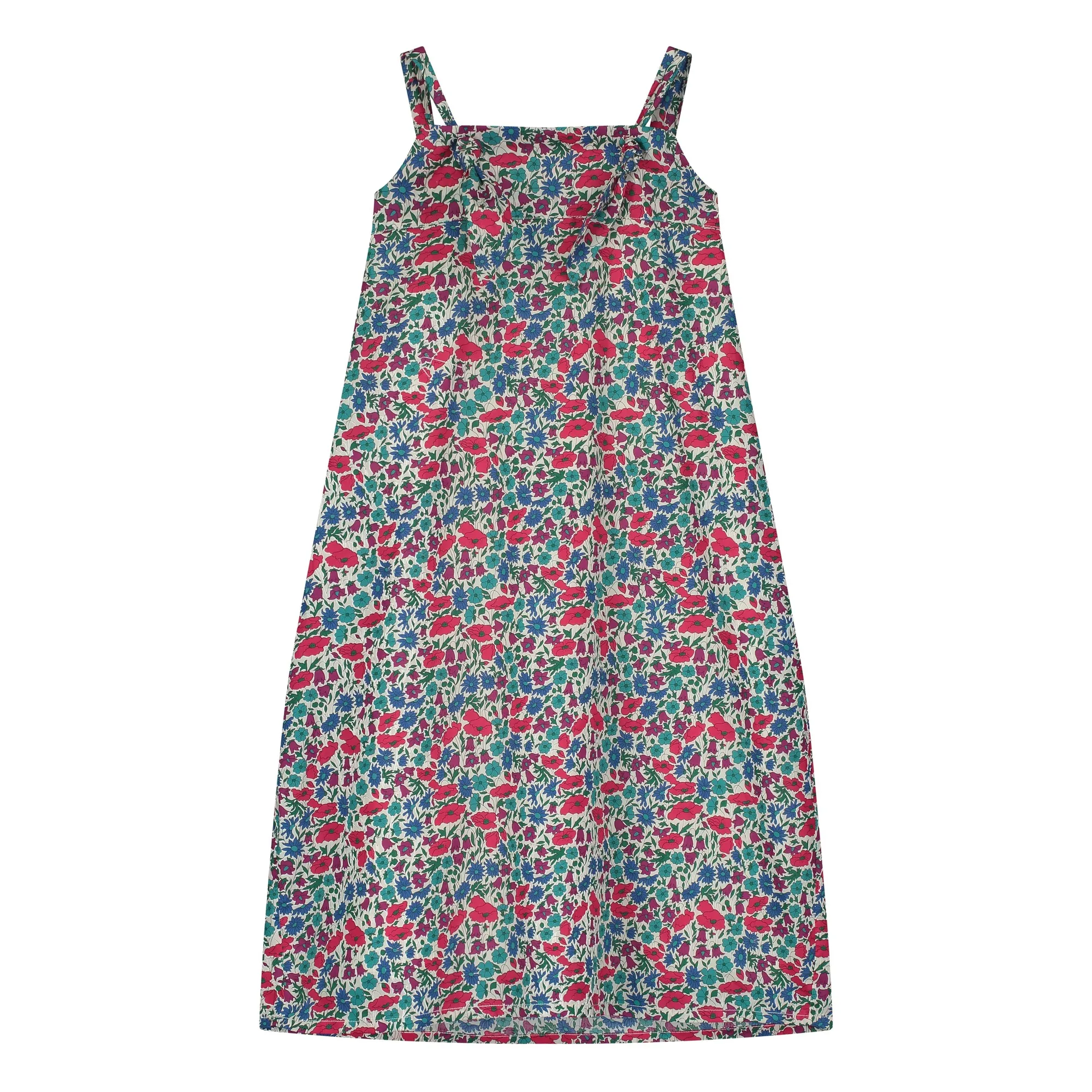 Tangerine Raspberry Red Floral Midi Dress