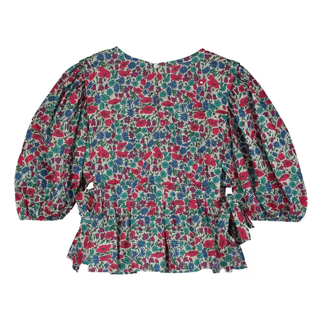 Blusa con mangas abullonadas florales  | Rojo Frambuesa