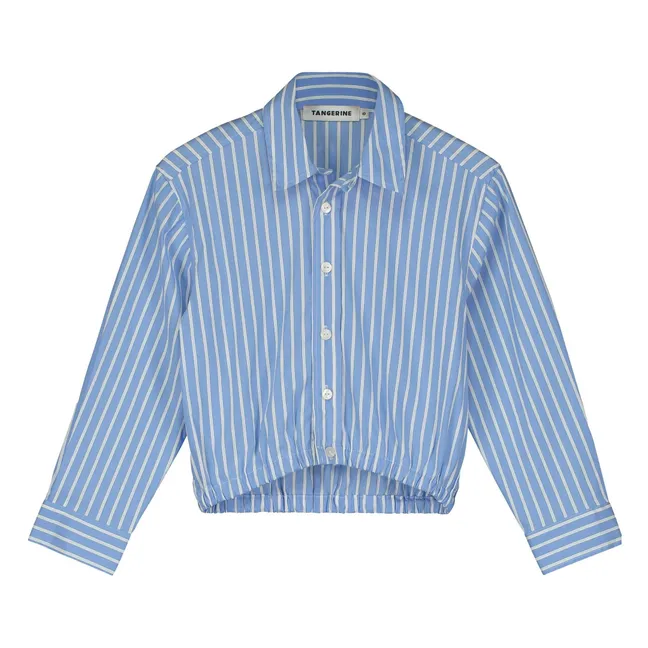 Camisa corta elástica de rayas | Azul Claro