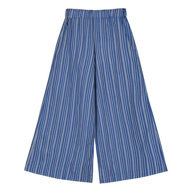 Pantalon Large Taille Elastiquée Rayé | Bleu
