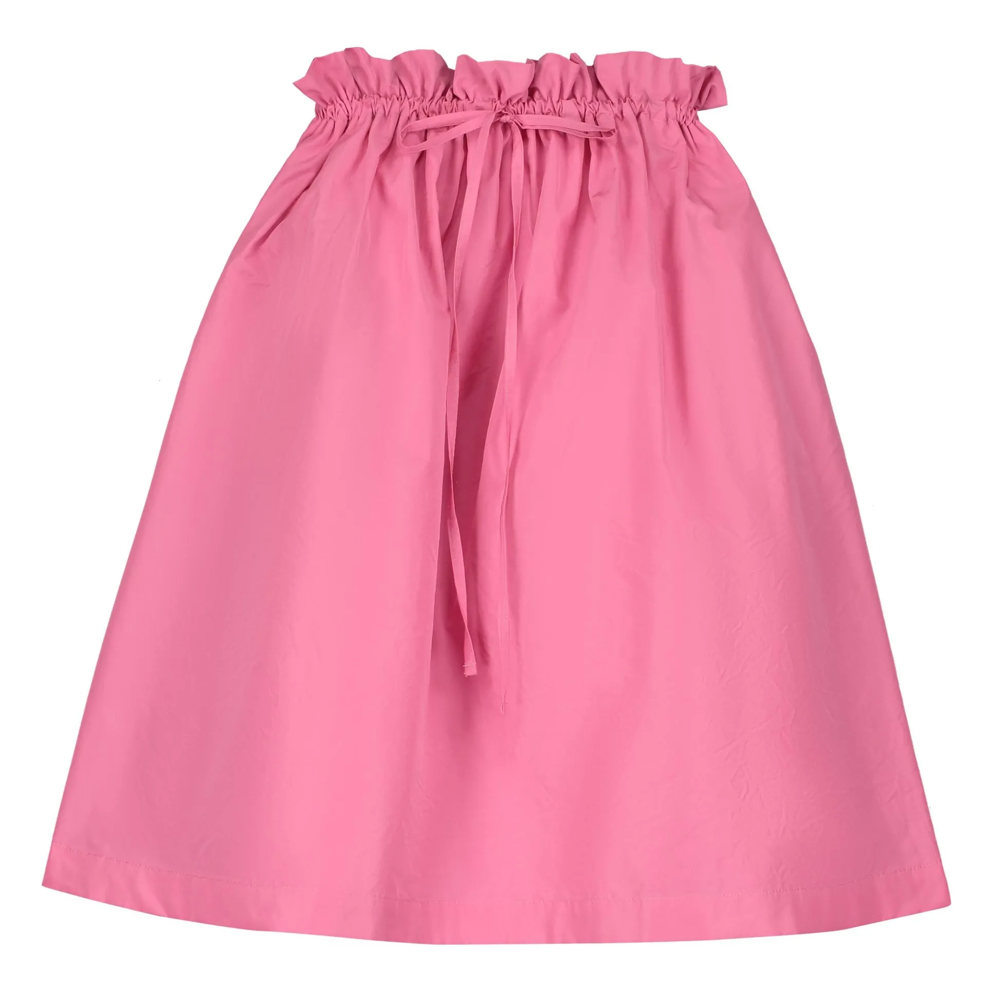 Tangerine Pink Midi Skirt With Gathered Waist