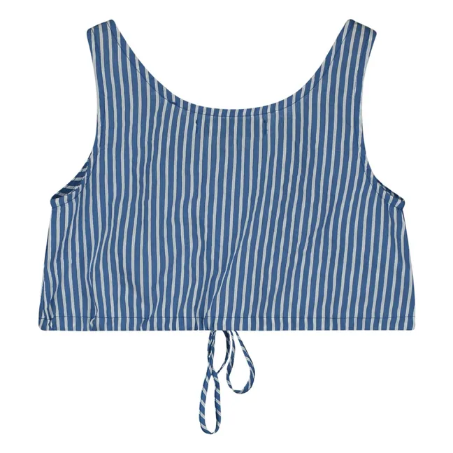 Gestreiftes Kurzes geknöpftes Top | Blau
