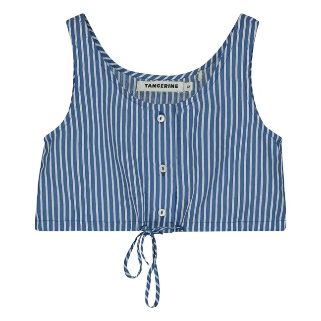 Top Boutonné Court Rayé | Bleu