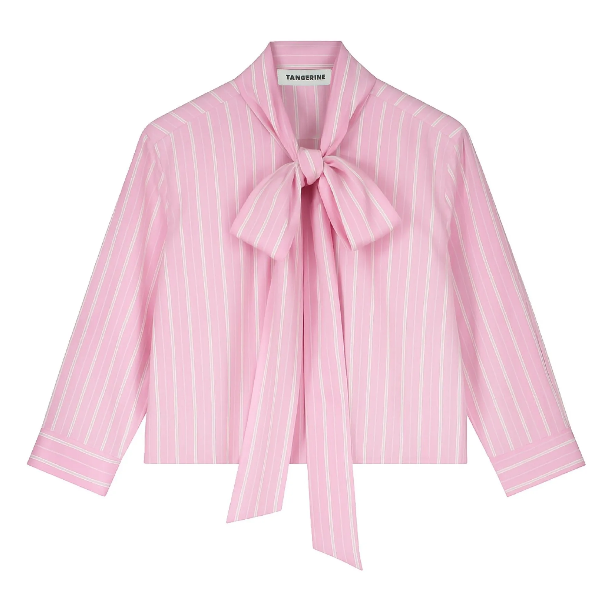 Tangerine Pale Pink Striped Bow Blouse