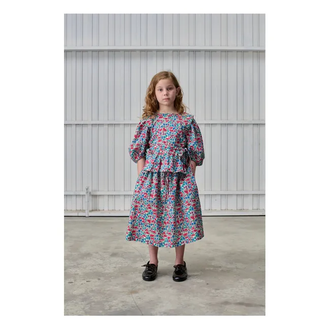 Blouse Manches Bouffantes Fleurie  | Rouge framboise