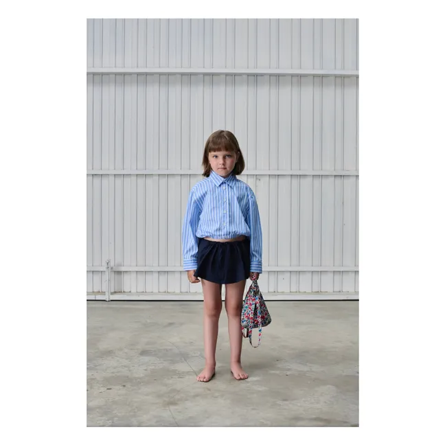 Chemise Courte Elastiquée Rayée | Bleu Clair