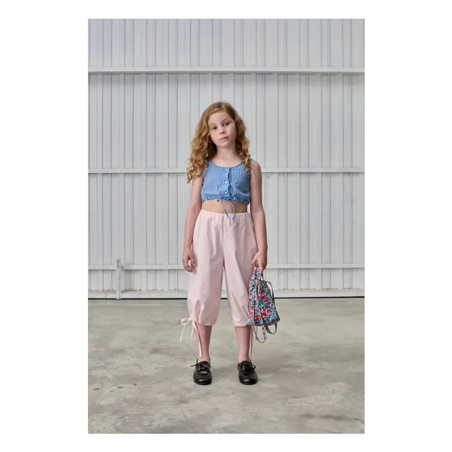 Top corto a righe con bottoni | Blu