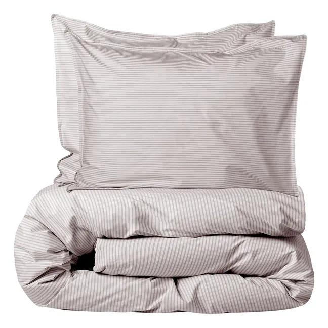 Housse de couette Striped en percale organique - Brown-Ecru | Marron