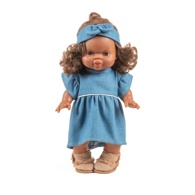 Puppengarderobe - Daisy-Kleid und Kopfband aus Baumwollgaze | Denim