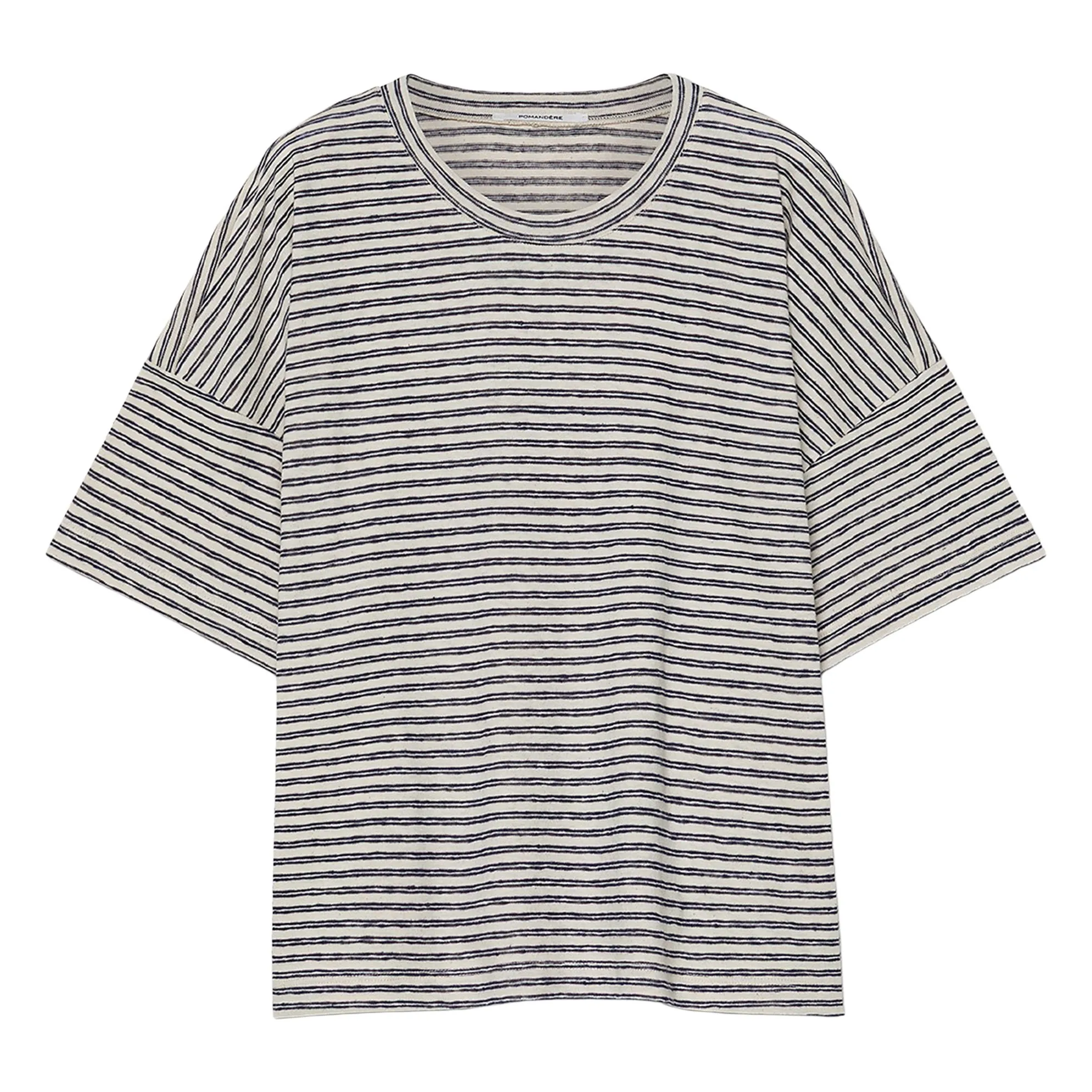 Pomandère Midnight Blue Cotton And Linen Jersey Stripes T-Shirt
