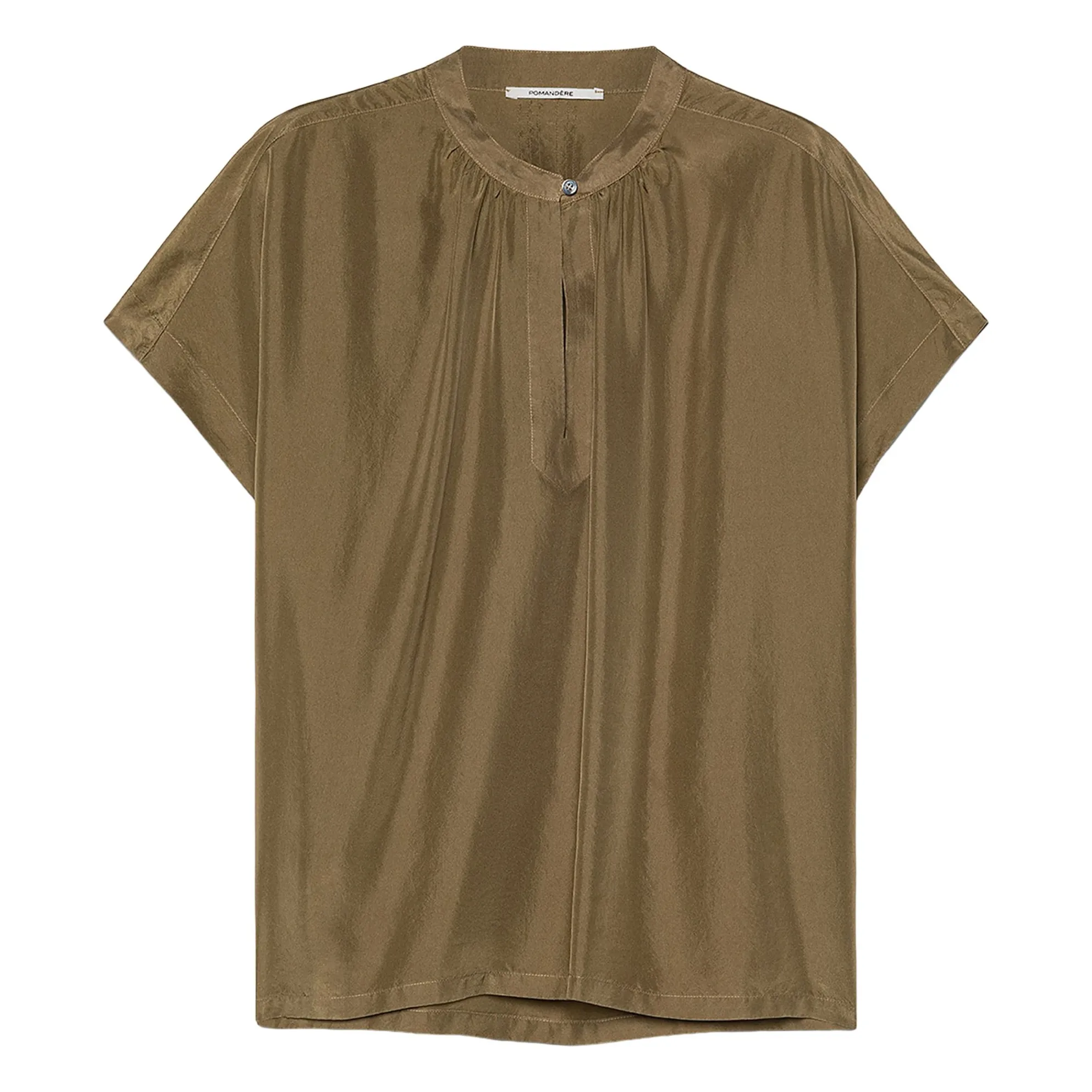 Pomandère Taupe Brown Silk Short-Sleeve Blouse