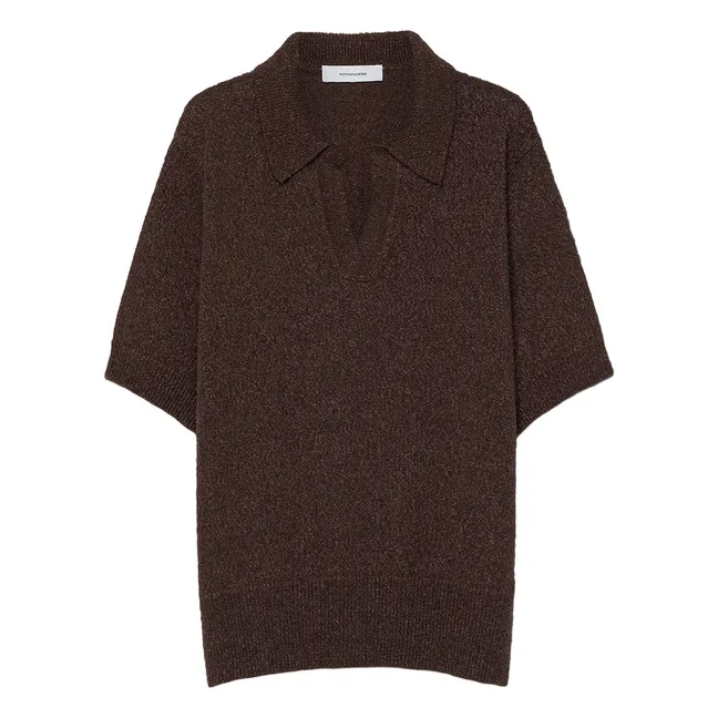 Polo de punto de algodón y lino | Marrón oscuro