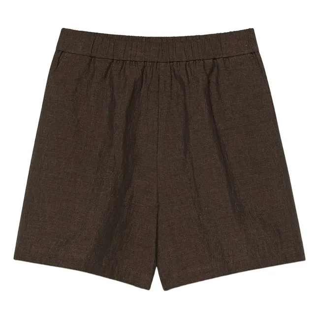 Pantalones cortos de gabardina de lino y algodón | Chocolate
