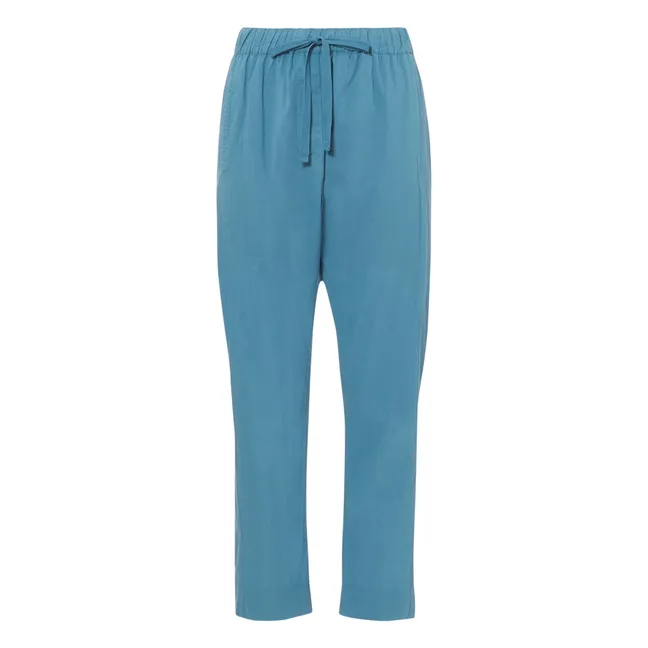 Pantalon Draper Popeline de Coton | Bleu paon
