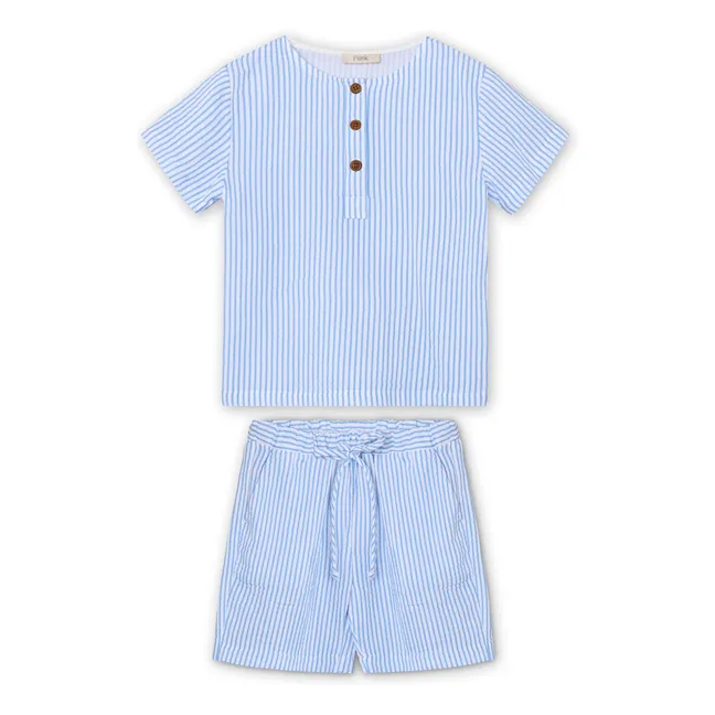 Ensemble Short et T-shirt Cha Cha Rayé | Bleu ciel