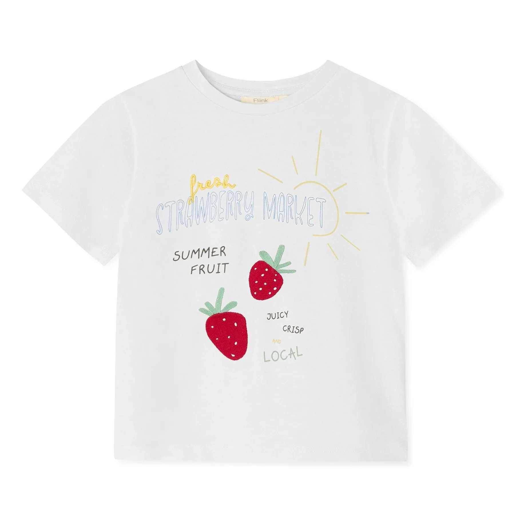 Fliink White Sommer Strawberry Organic Cotton T-Shirt