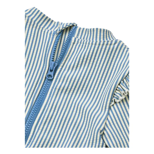 Maillot de Bain Manches Longues Sille Rayé Seersucker Fibres Recyclées Bébé | Bleu
