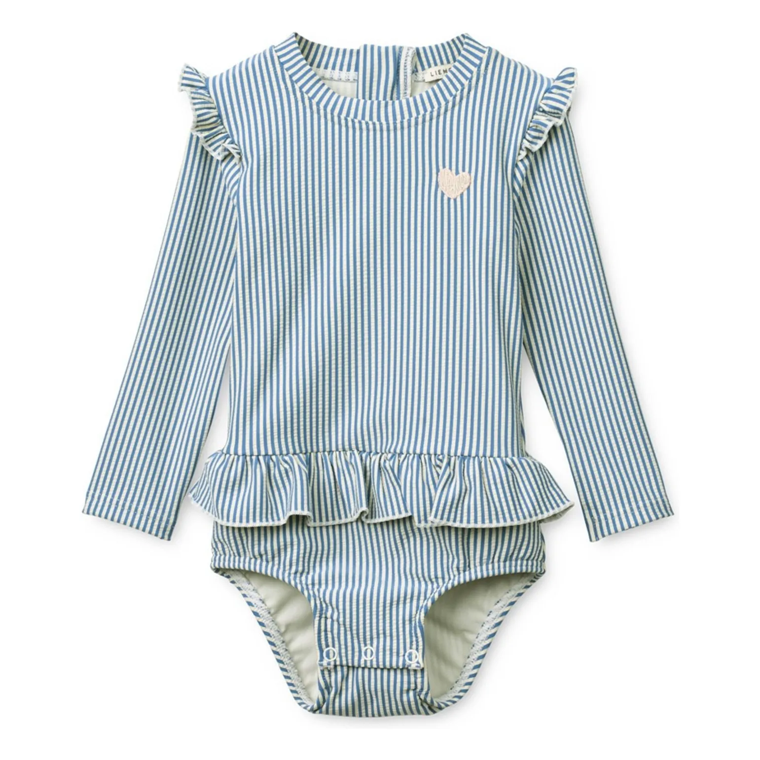 Liewood Blue Long Sleeve Swimsuit Sille Striped Seersucker Recycled Fibers Baby
