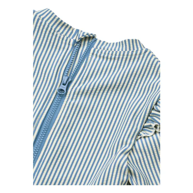 Costume da bagno a maniche lunghe Sille a righe in seersucker Fibre riciclate | Blu