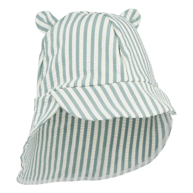 Senia Striped Seersucker UV-Resistant Ear Cap Recycled Fibers | Green