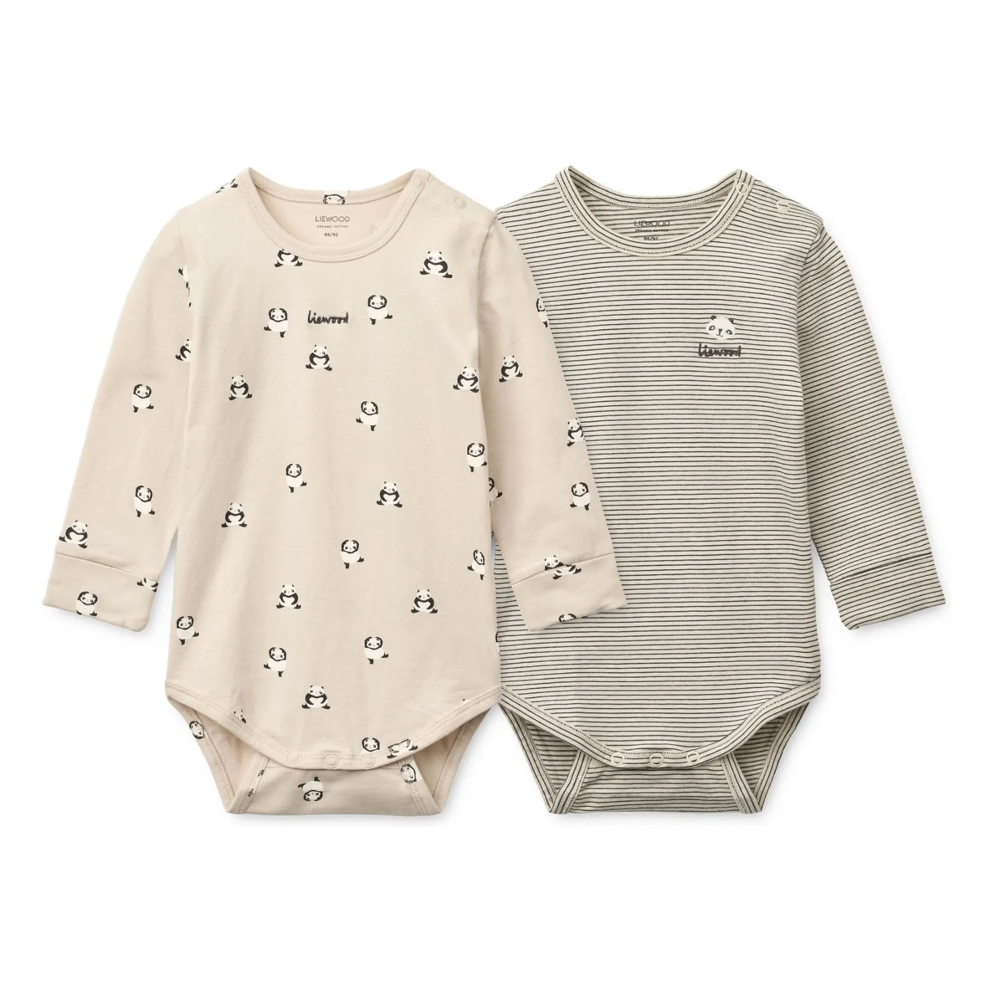 Liewood Beige Set Of 2 Yanni Pandas Organic Cotton Bodies