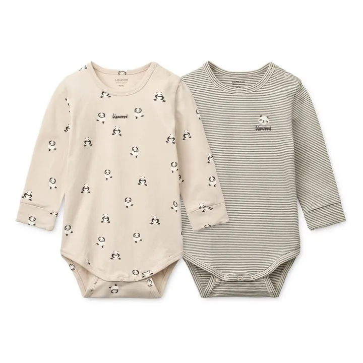 Lot 2 Bodies Yanni Pandas Coton Bio | Beige- Image produit n°0