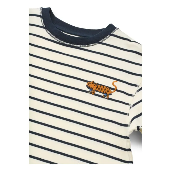 T-shirt Tyler Rayé Tigre Coton Bio | Bleu foncé