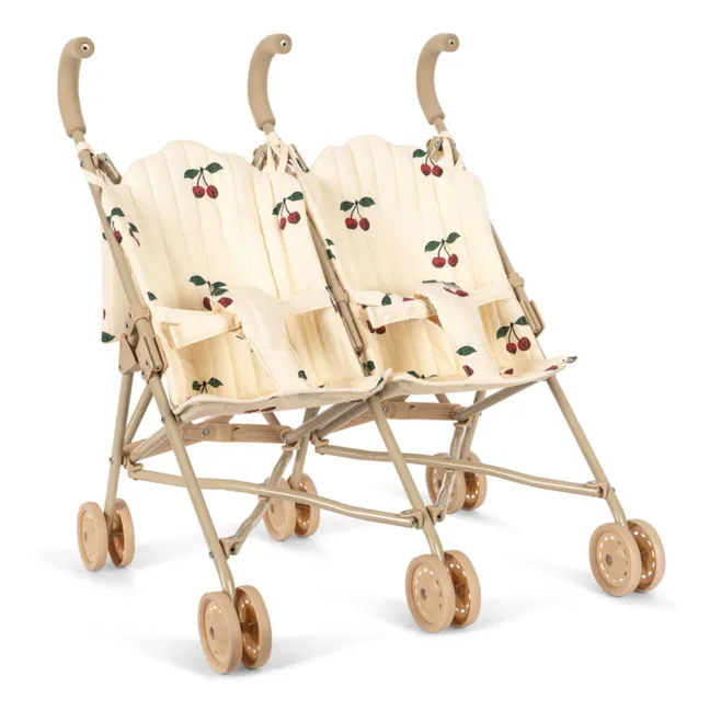 Poussette pour poupées jumelles Cerise | Ecru