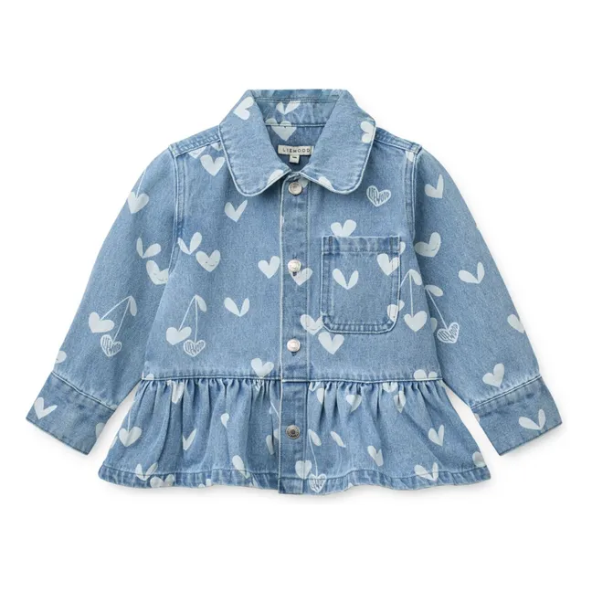 Veste Denim Kenza Cœurs | Bleu Clair