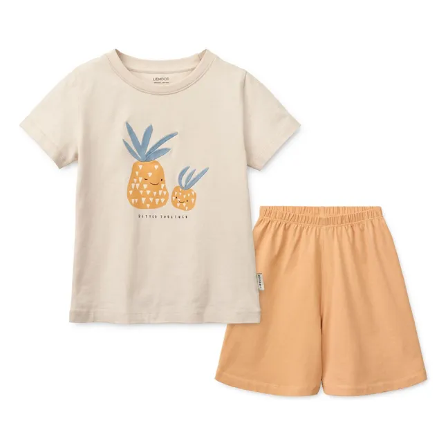 Set T-Shirt und Shorts Ananas Bio-Baumwolle | Apricot