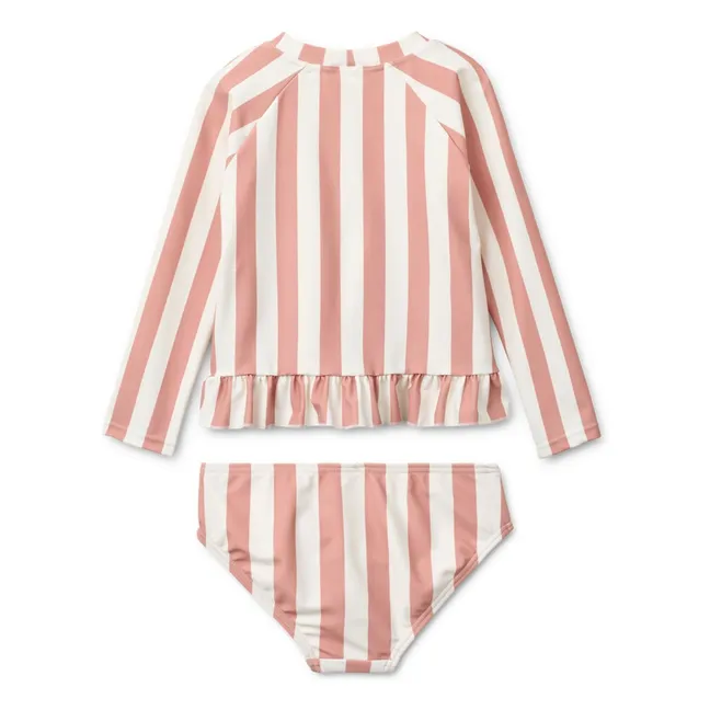 Conjunto de camiseta y braguita Dagny con protección UV y rayas de fibra reciclada | Rosa