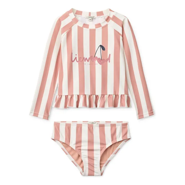 Dagny Recycled Fiber Striped UV Protection T-Shirt and Panty Set | Pink