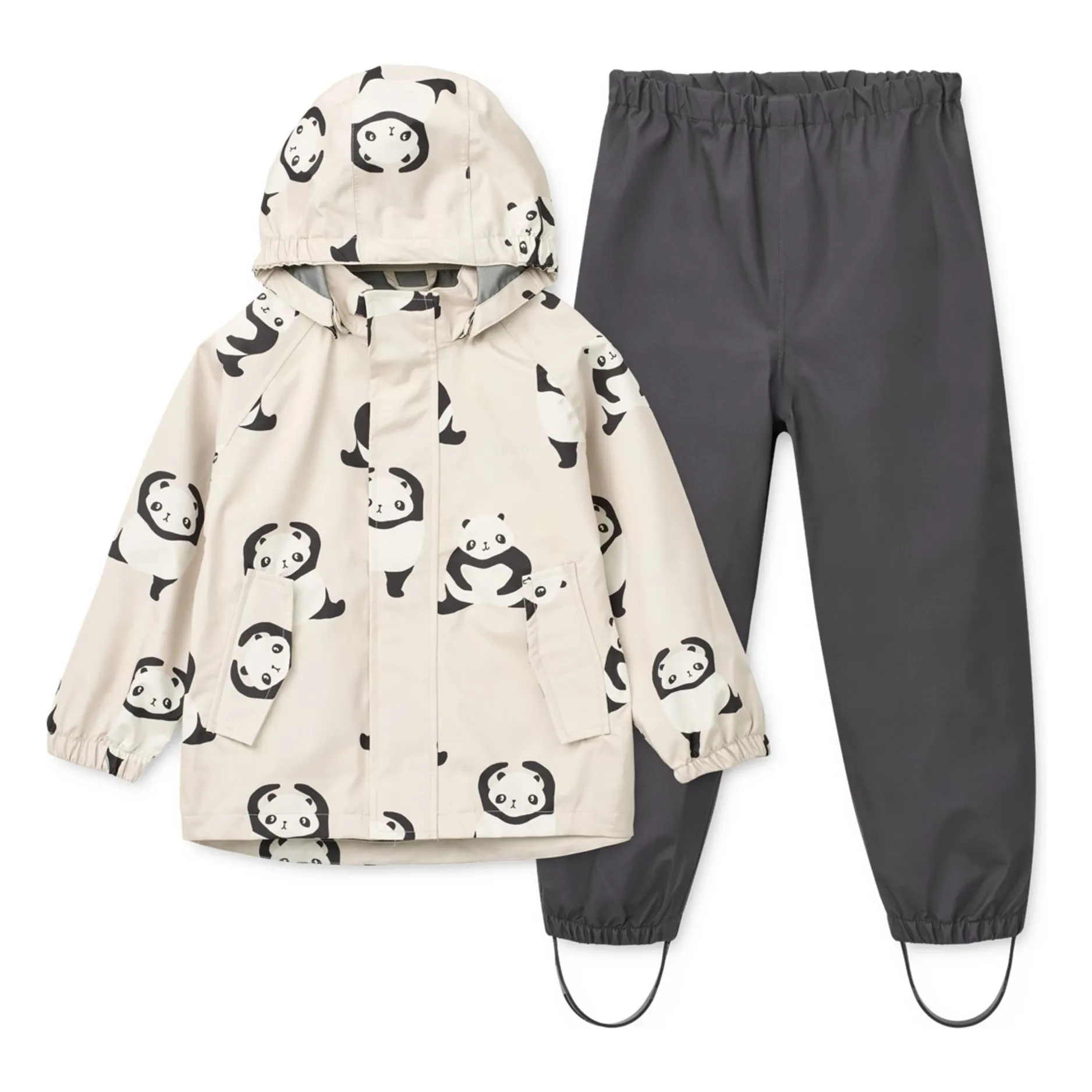 Liewood Charcoal Grey Rain Set Pedia Pandas Recycled Fibers