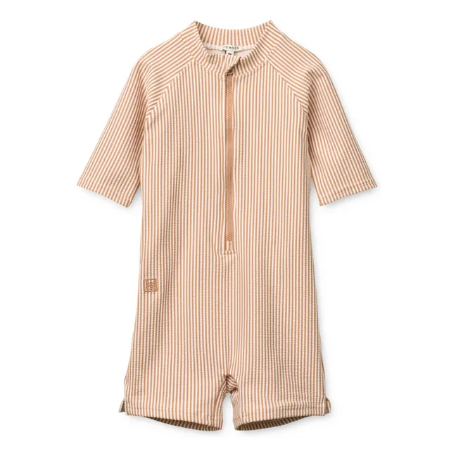 Combinaison de Bain Anti-UV Max Rayée Seersucker Fibres Recyclées | Rose