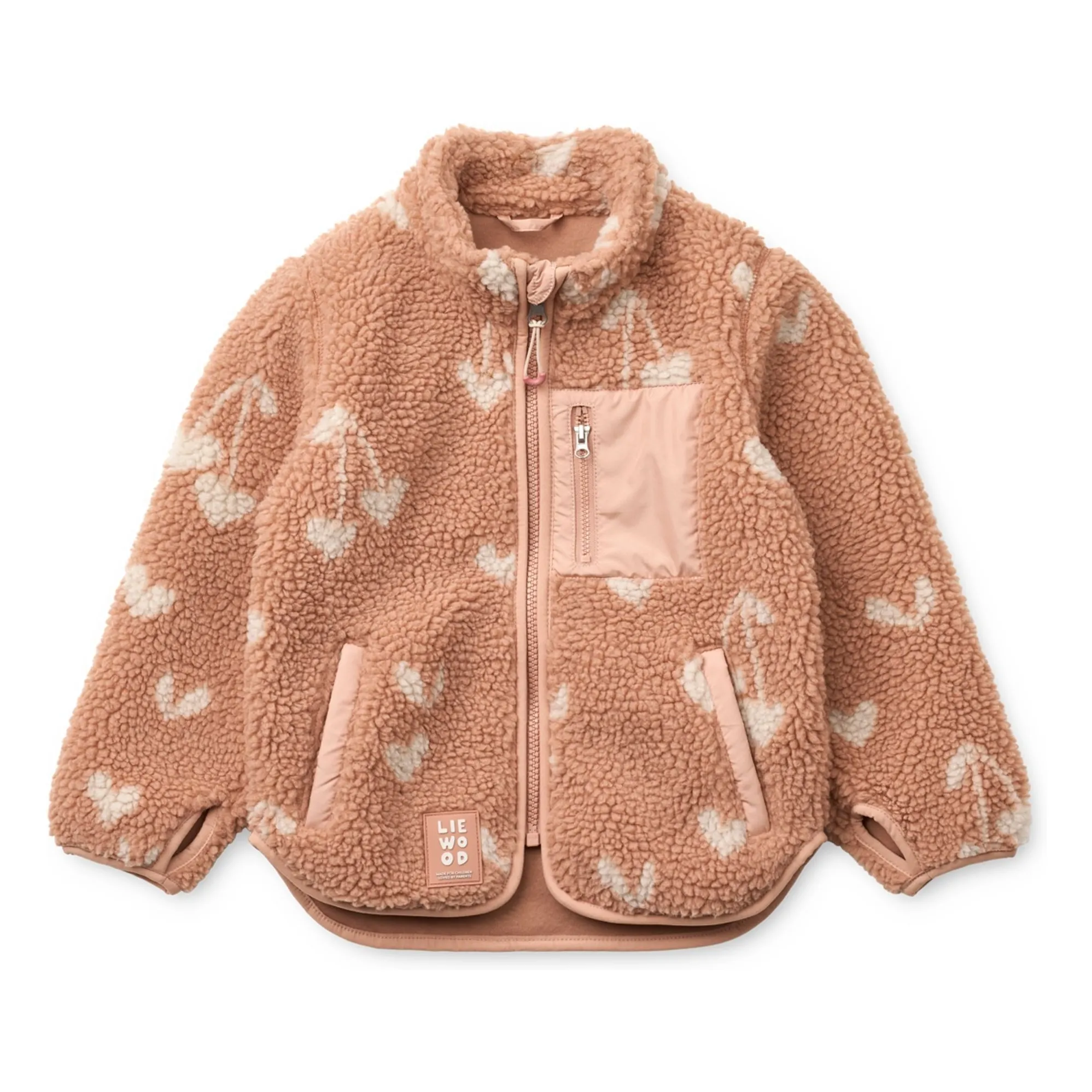 Liewood Pink Nolan Sherpa Jacket Recycled Fiber Hearts