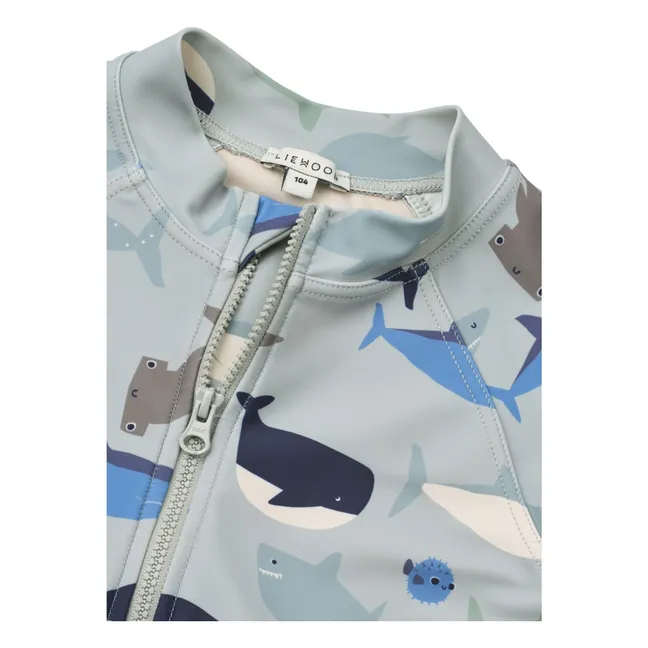 Max Haifisch Anti-UV-Badeanzug aus recycelten Fasern | Hellblau