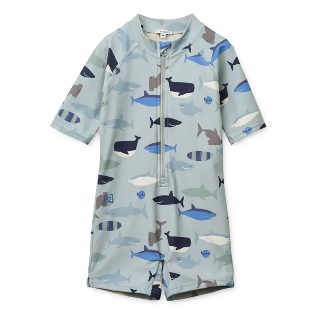 Max Haifisch Anti-UV-Badeanzug aus recycelten Fasern | Hellblau
