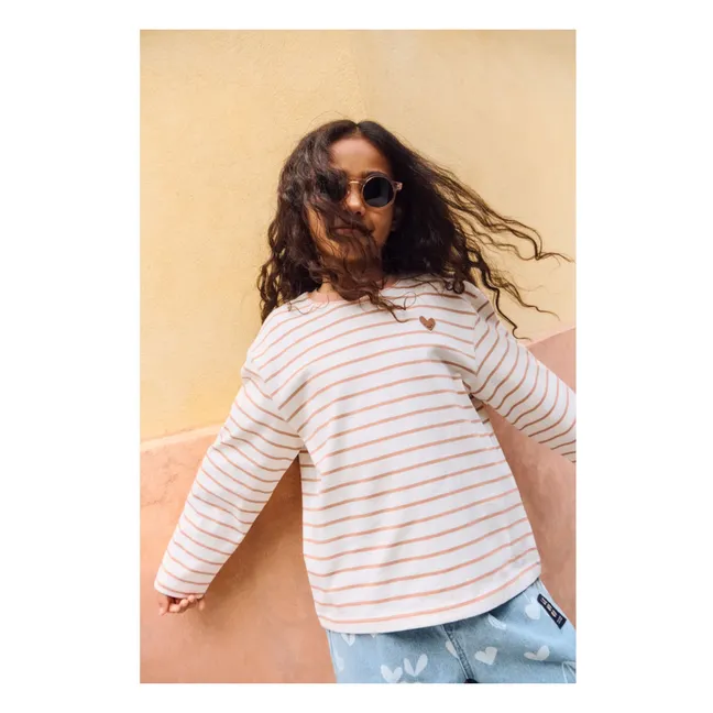 Tyler Striped Heart Organic Cotton T-shirt | Peach