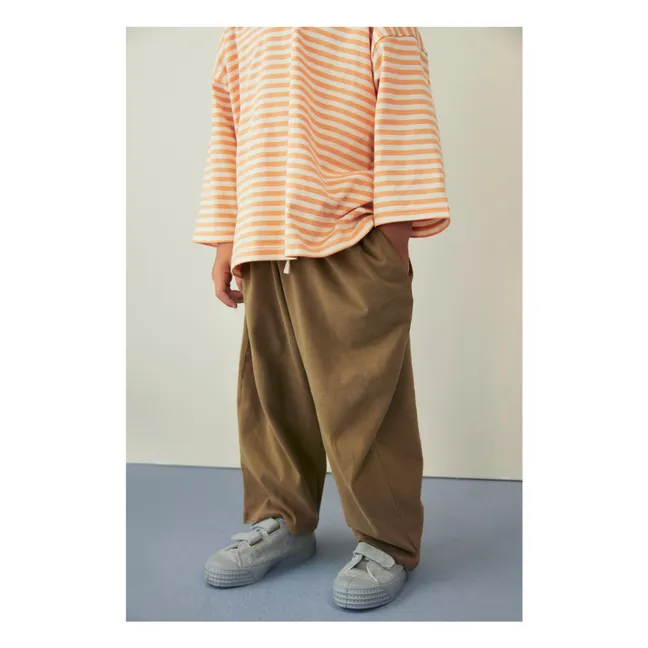 3/4 Sleeve Striped Organic Cotton T-shirt | Apricot