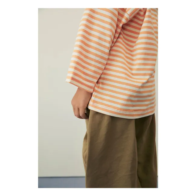 3/4 Sleeve Striped Organic Cotton T-shirt | Apricot