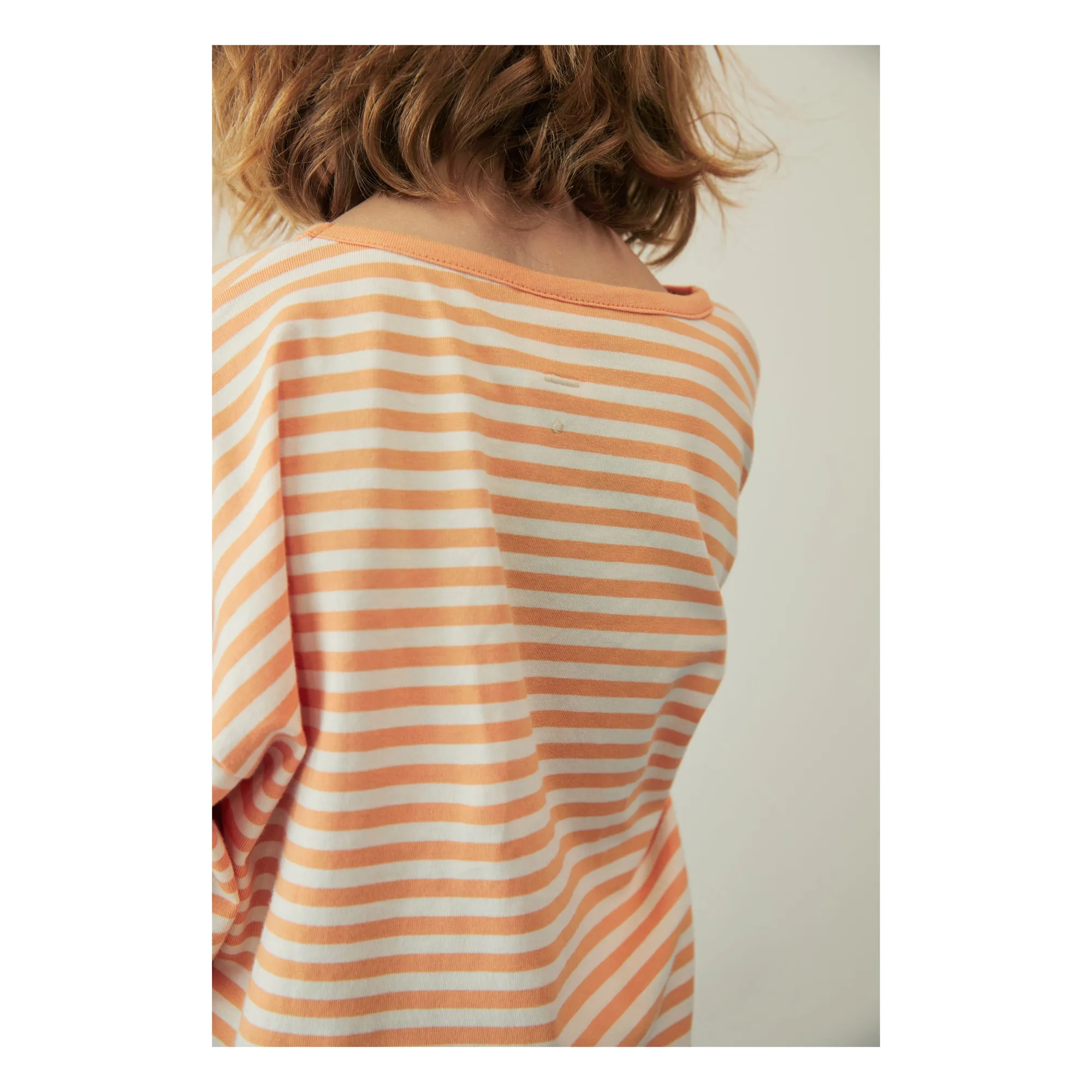 T-shirt Manches 3/4 Rayé Coton Bio | Abricot- Image produit n°5