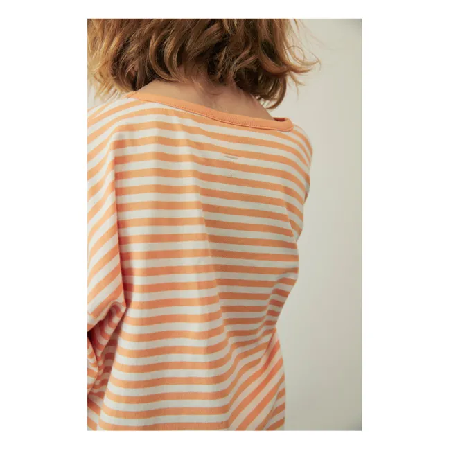 Camiseta de algodón orgánico de rayas de manga 3/4 | Albaricoque