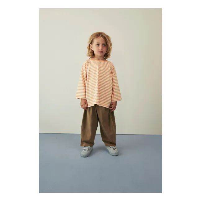 3/4 Sleeve Striped Organic Cotton T-shirt | Apricot