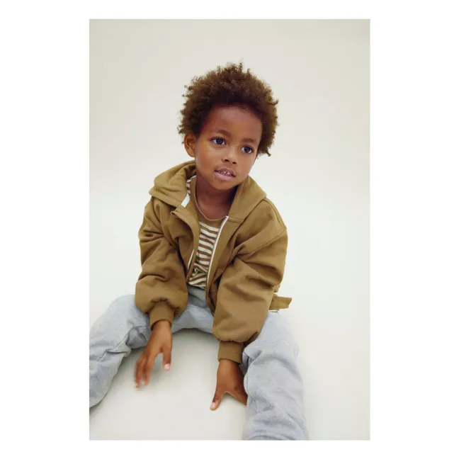 Organic cotton zip-up sweatshirt | Khaki brown