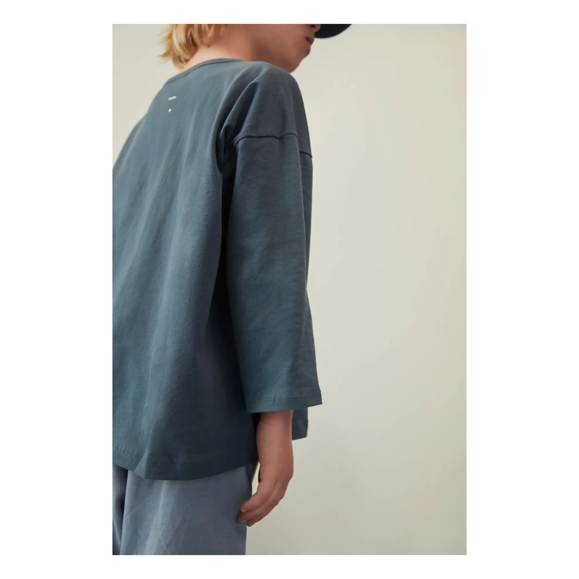 T-shirt Manches 3/4 Coton Bio | Bleu gris- Image produit n°2