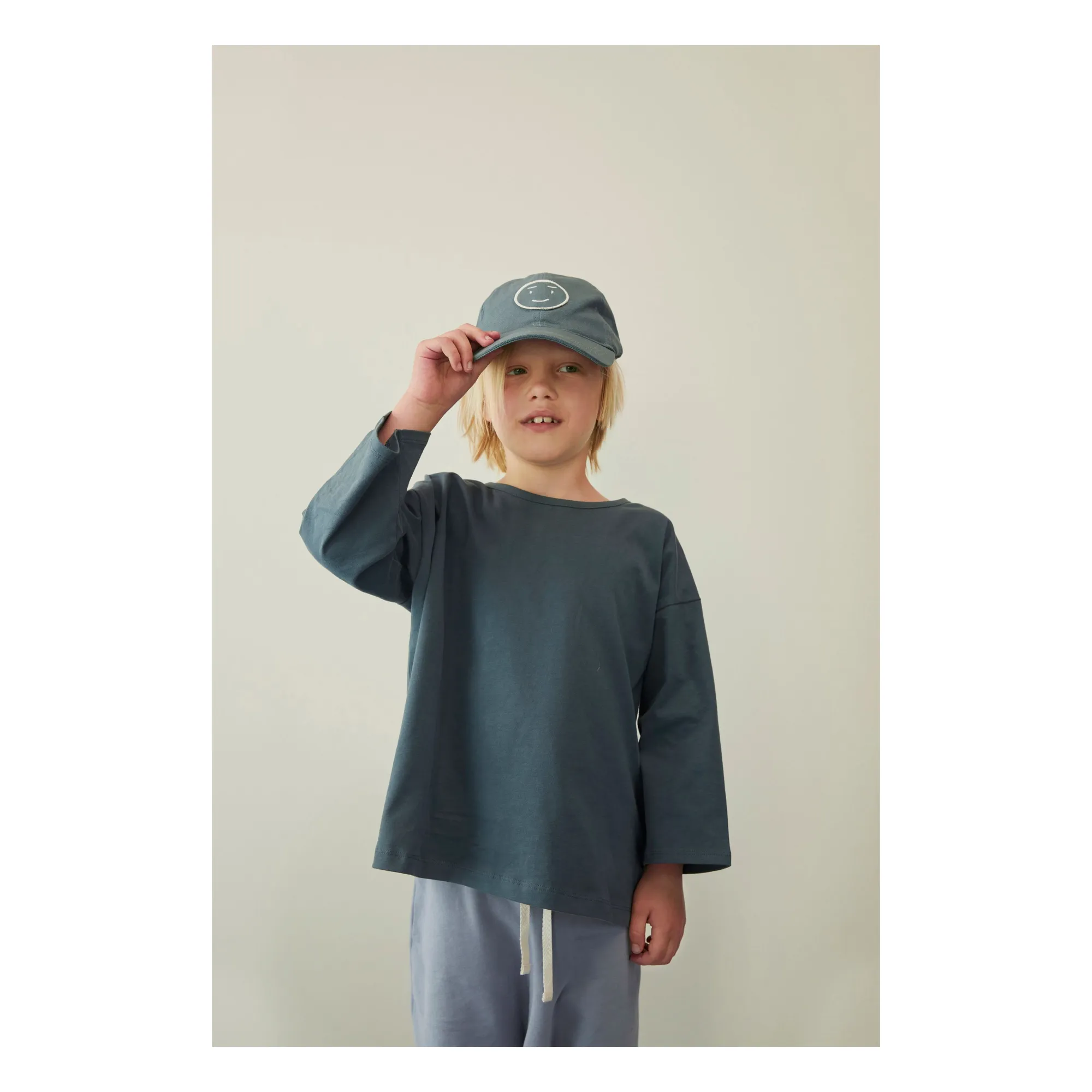 T-shirt Manches 3/4 Coton Bio | Bleu gris- Image produit n°1